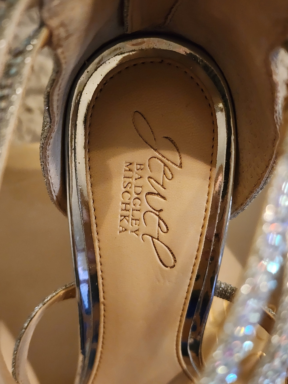 Jewel Badgley Mischka Silver Crystal Strappy High Heels - Picture 9 of 10